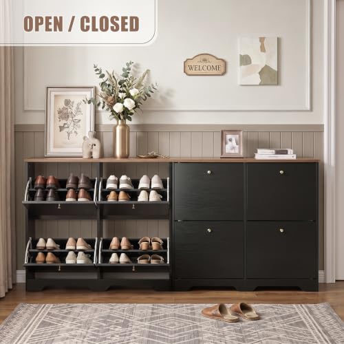 Nicetree Shoe Cabinet, 4 Flip Drawers Slim Black | Home Organization - Image 6