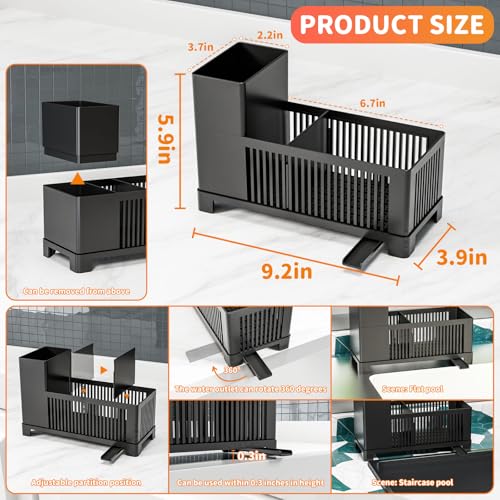 Sink Caddy & Kitchen Sink Organizer,Black Sponge Holder with High - Image 4