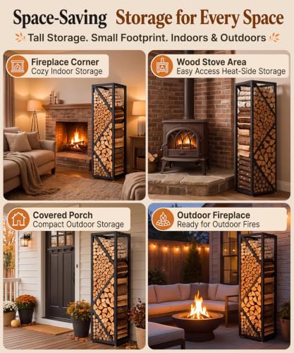 47in Firewood Rack Indoor Outdoor with Hooks – Heavy Duty - Image 8