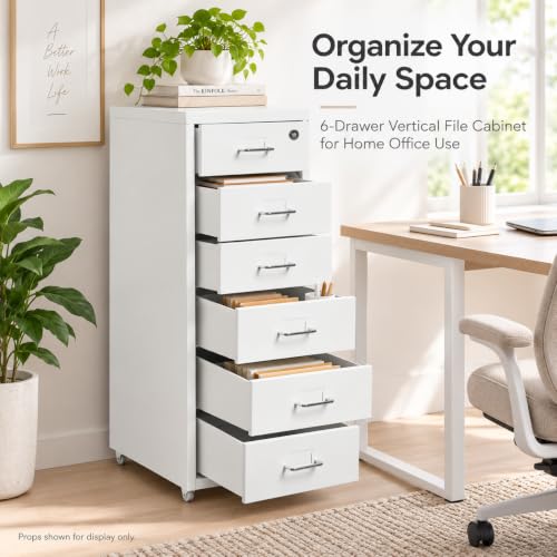 6 Drawer Rolling Vertical File Cabinet, for Home Office - Image 4