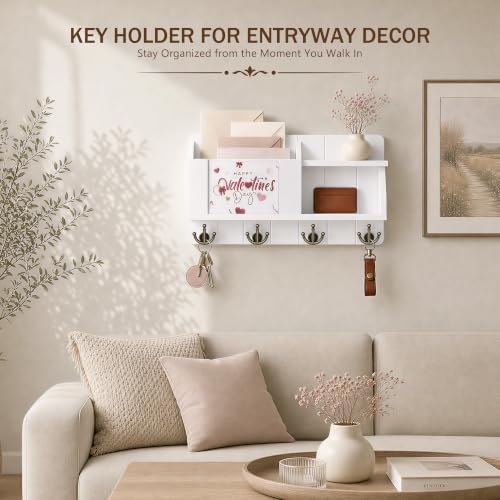 Key Holder Wall Mount with Mail Organizer for Entryway, White - Image 6
