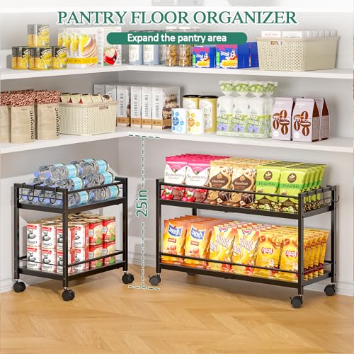 2-Tier Expandable Rolling Pantry Cart with Wheels - Image 5