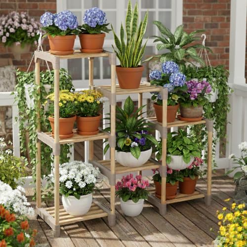 Honey-Can-Do 7-Tier Natural Wood Plant Stand | Home Organization - Image 3