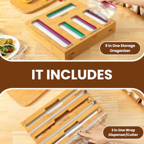 9 in 1 Bamboo Kitchen Drawer Storage Bag Organizer with Cutter - Image 5