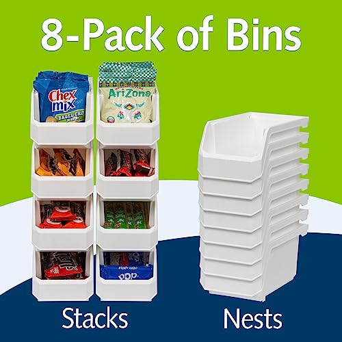 ReadySpace Medium Stackable Plastic Storage Bins, 8-Pack, White - Image 3