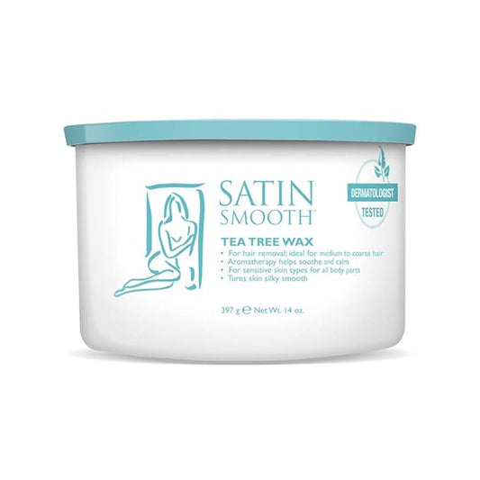 Satin Smooth Tea Tree Wax - Hair Removal Wax for Medium to Coarse Hair, Soothing & Calming Formula, Ideal for Sensitive Skin, 14 oz