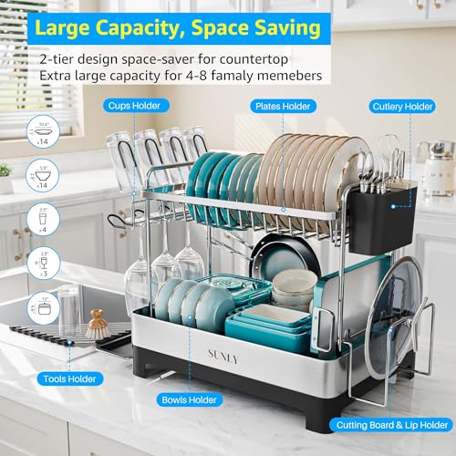 SUNLY 2 Tier Dish Drying Rack, Extra Large Dish Rack - Image 4