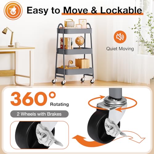 NEWBULIG 3-Tier Metal Rolling Cart with Lockable Wheels, Heavy - Image 4