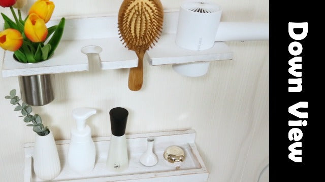 Wall Mount Hair Tool Organizer, 2 Tier Rustic Wooden Blow Dryer - Image 8