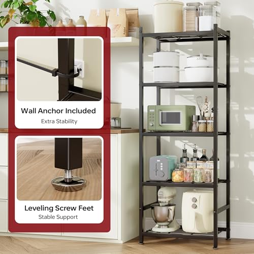 Storage Shelves, 5-Tier Metal Shelving Unit with Leveling Feet - Image 7