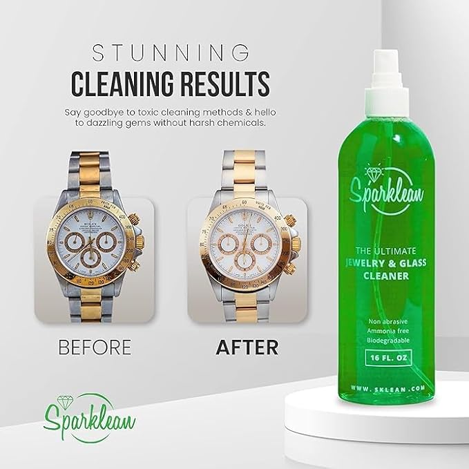 SPARKLEAN Jewelry & Glass Cleaner Spray (2 Oz) - Biodegradable, Ammonia-Free Solution for Gold, Silver & Diamond Rings - Safe for All Metals & Gemstones - Eco-Friendly - Travel Size