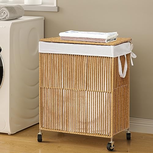 WOWLIVE Rolling Laundry Basket Wheels, Handwoven Laundry - Image 5