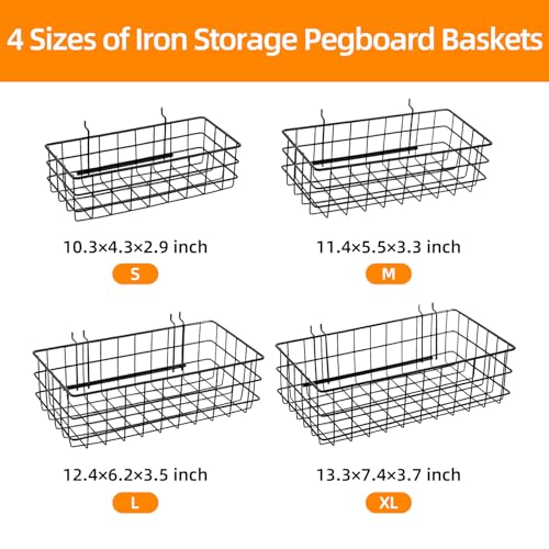 4 Pack Metal Pegboard Baskets Organizer Hooks for Garage Workshop - Image 3