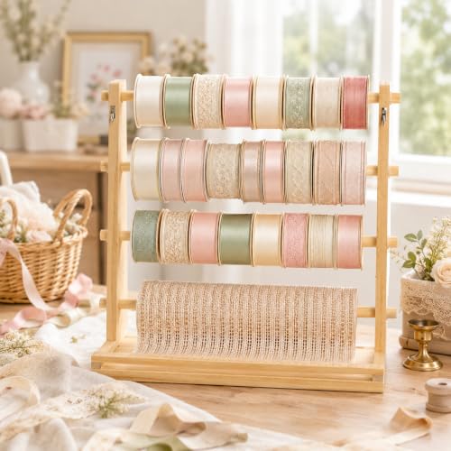 Tosnail Wooden Ribbon Organizer Rack, 4 Tier Ribbon Spool Holder - Image 7