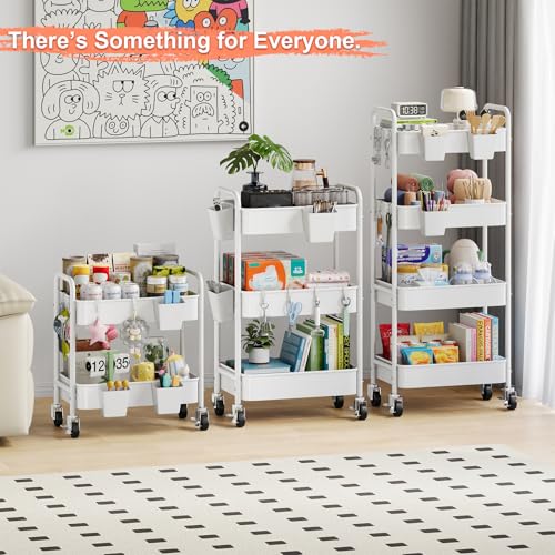 2 Tier Small Rolling Cart Metal with Wheels, White Under Desk - Image 6
