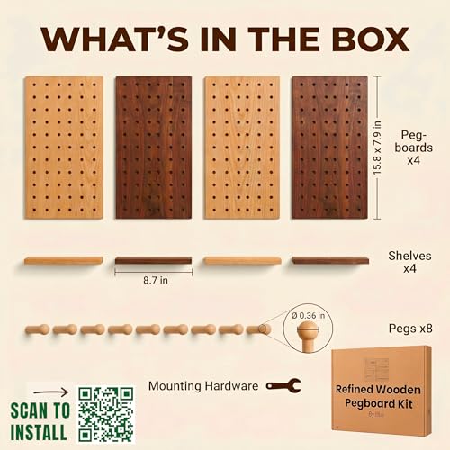 Wooden Pegboard Wall Organizer 2-Tone Kit, 4 Panels - Image 6