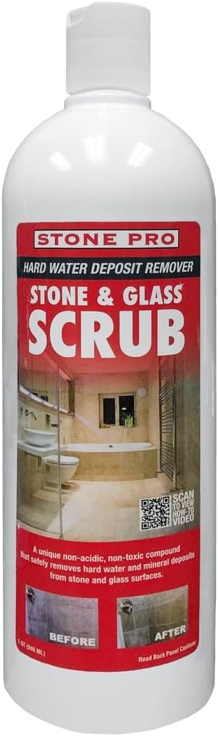 Stone Pro Stone and Glass Scrub - Hard Water Stain Remover - Remove Spots on Glass, Natural Stone, Quartz, & Metal Fixtures (Quart)