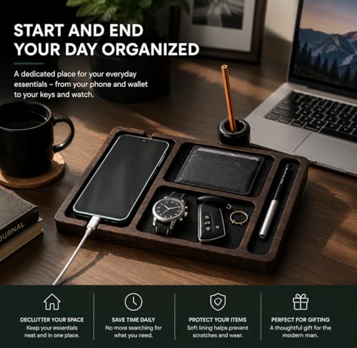 Desk Organizer Tray for Men with Ceramic Pen Holder, | All Products - Image 4