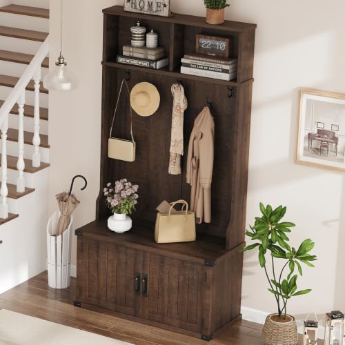 Garvee 77" H Farmhouse Hall Tree with Bench & Shoe | Home Organization - Image 5
