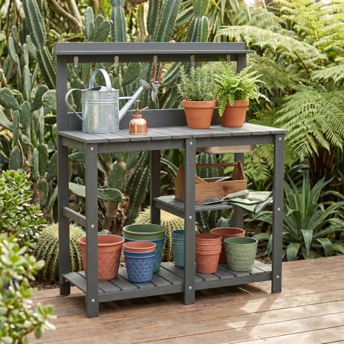 Potting Bench,Outdoor Potting Bench Table with Metal Sink - Image 7