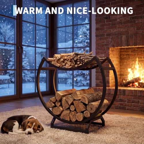 23" Round Firewood Rack with Kindling Tray, Metal Log - Image 6