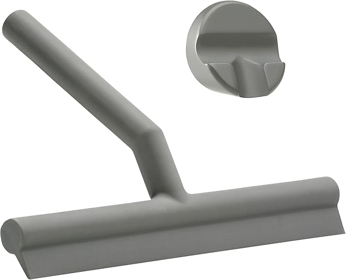 Zone Denmark Effortless Elegance Glass Wiper with Magnetic Holder for Stylish and Convenient Bathroom Maintenance Grey Marl, 6.7"x 8.3"inches