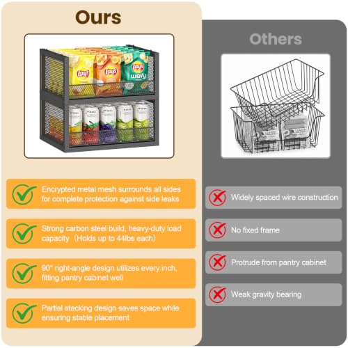 3 Pack Stackable Wire Baskets, Open Front Pantry Storage Bins - Image 5