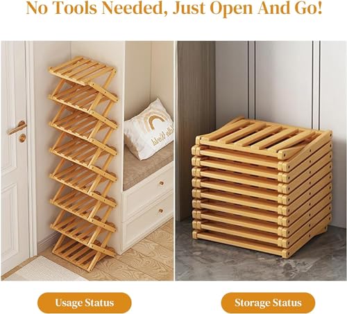 YYW Bamboo Shoe Rack for Entryway, Foldable Free Standing - Image 6