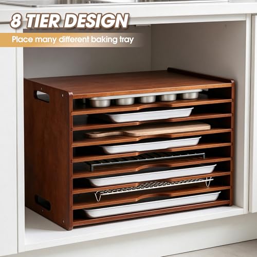 8-Tier Baking Sheet Organizer for Cabinet, 17 x 12 x 14 in Wooden - Image 8