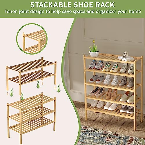 ROMGUAR CRAFT 3 Tier Bamboo Shoe Rack for Closet Free - Image 6