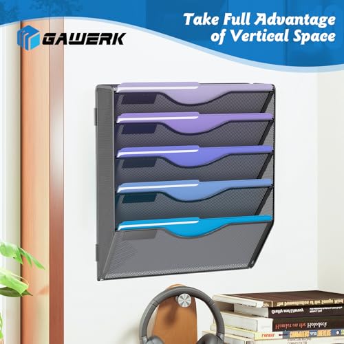 5 Tier Hanging Wall File Organizer, Mesh Mail Paper - Image 6