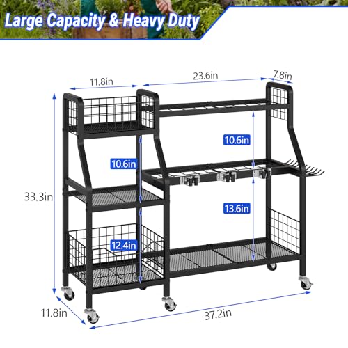 Heavy-Duty Garden Tool Organizer with 6 Wheels and 2 Baskets - Image 4