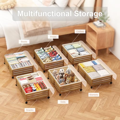 Under Bed Storage with Wheels, 2 Pack Bamboo Drawers - Image 6
