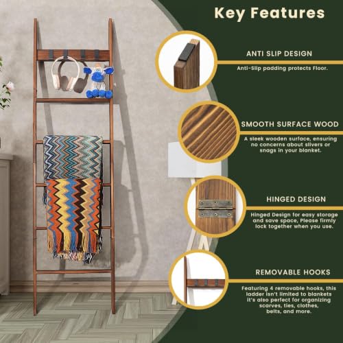 Wooden Blanket Ladder for Living Room 6-Tier, Decorative - Image 4