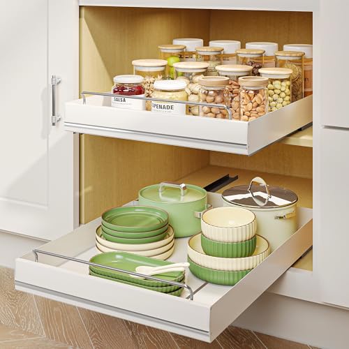 MINGLING 2 Pack Pull Out Cabinet Organizer, Stainless Steel White - Image 2