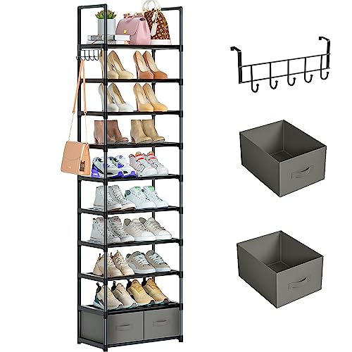OYREL Tall Shoe Rack Narrow 10 Tier Shoes Rack 20 25 Pairs + 2 - Image 2