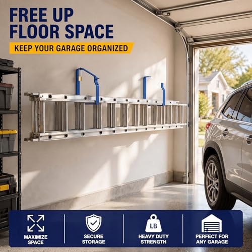 2 Pack Lockable Wall Ladder Rack with Securing Lock, Blue - Image 6