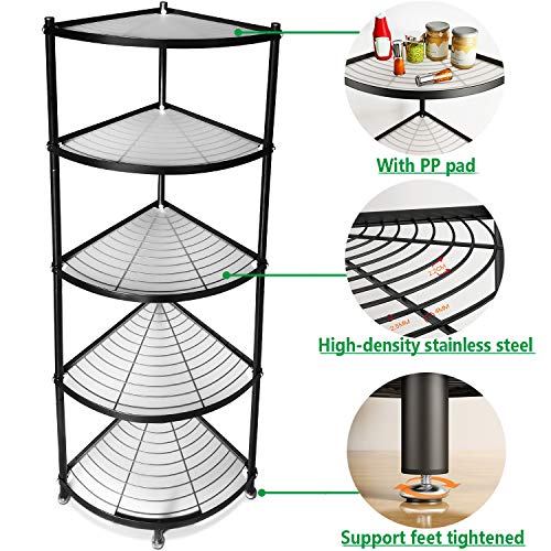 MAGCOLOR 5-Tier Kitchen Corner Shelf Rack, Free Standing Pot Rack - Image 4