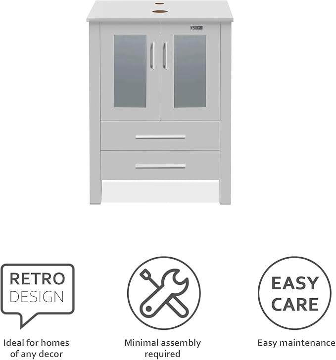 eclife 48" Modern Bathroom Vanity Sink Combo Freestanding Cabinet with Small Side Cabinet, White Boat Ceramic Vessel Sink, Water Save Faucet, Drain (Gray+T44)
