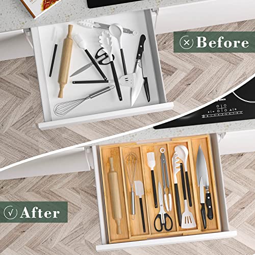 Bamboo Utensil Organizer Cutlery Organizer - Expandable 5 Slots - Image 5