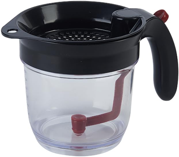 Fat & Grease Separator with Fine Mesh Filter and oil Sauce Separator Strainer with a bottom drain valve. Sauce separator strainer for healthier cooking. 33Oz or 0.975 Lt