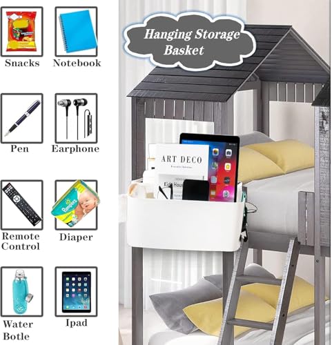 Bedside Hanging Caddy Storage Shelf Organizer with 2 Hooks White - Image 5