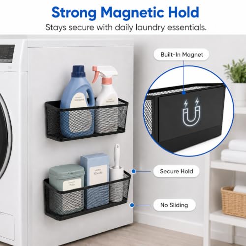 2 Pack Magnetic Shelves for Washer and Dryer, Black Metal Baskets - Image 4