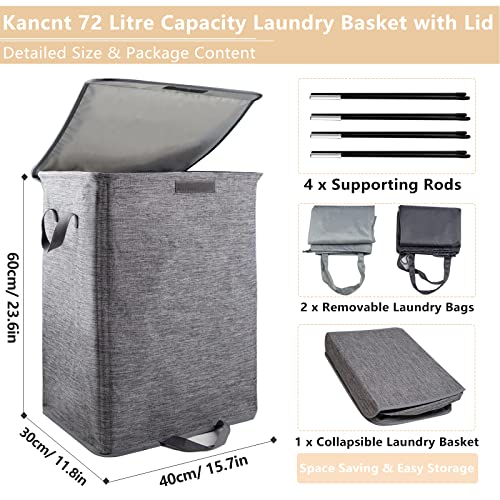 Foldable Laundry Hamper with 2 Removable Drawstring - Image 4