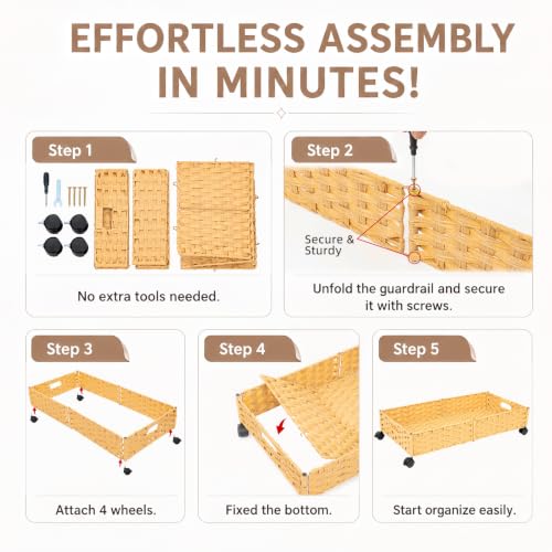 Foldable Under Bed Storage with Wheels, Rolling Wicker 1 - Image 8