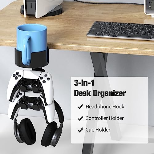 360° Rotating Desk Cup Holder with Headset Hanger - Image 3