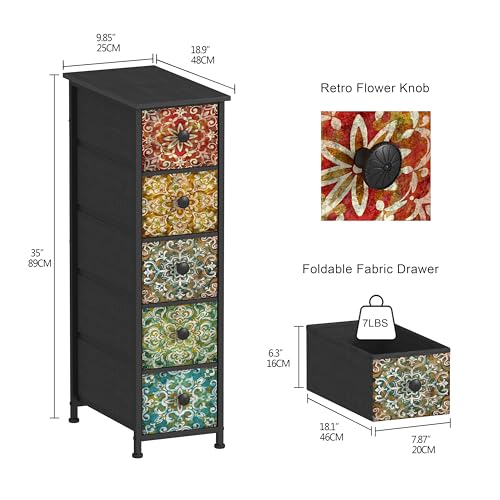 GiftGo Retro Skinny Dresser with Fabric Drawers Thin Slim Boho - Image 4