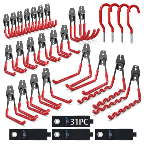3-H Heavy Duty Garage Hooks, 31 Pack Wall Storage Organizer,Red - Image 2