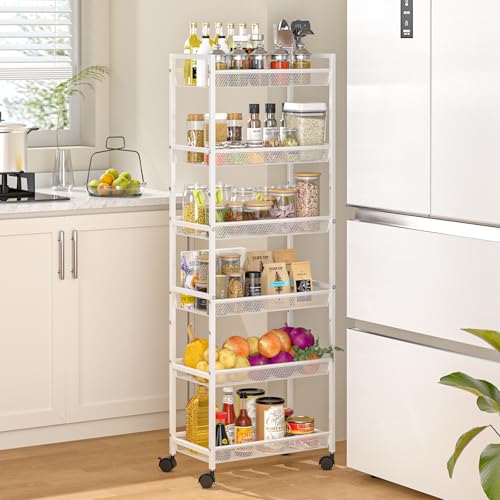 6 Tier Slim Rolling Storage Cart, Narrow Mobile Shelving Unit - Image 2
