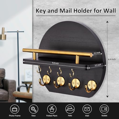 Nekon Key Holder for Wall, 9.8 Inch Round Wall Decor, Black - Image 4